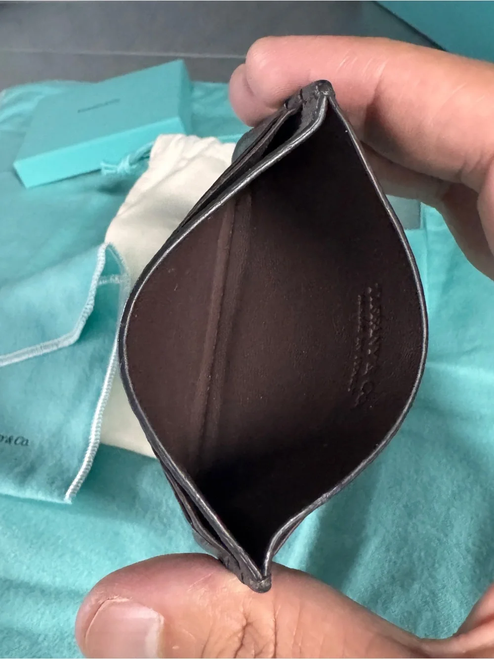 Tiffany & Co. waves Brown Textured Leather Card Holder